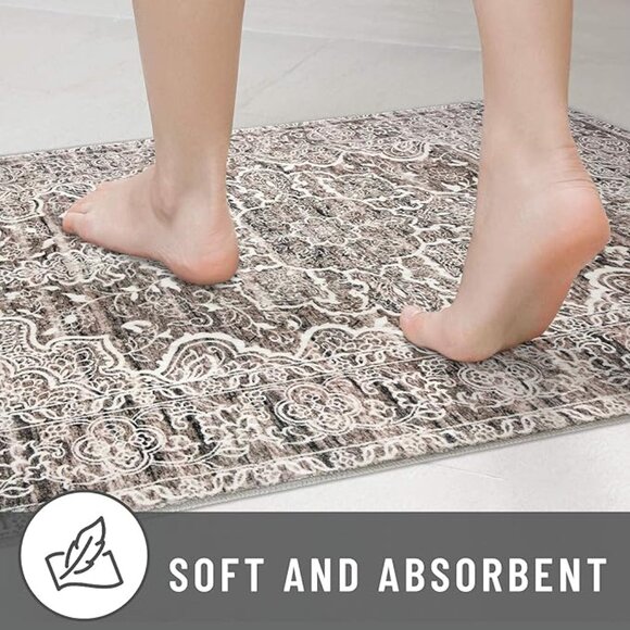 KUTA Vintage Small Area Rug 2x3 Tan Washable Entryway Rug Non-Slip - Picture 3 of 5